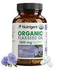 Nutrigent Usda Certified Organic Flaxseed Oil 1000 Mg Cold Pressed 100 Pure With Plant-Based Omega 3 Ala Essential Fatty Acids For Heart & Skin Health 60 Capsules