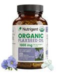 Nutrigent Usda Certified Organic Flaxseed Oil 1000 Mg Cold Pressed 100 Pure With Plant-Based Omega 3 Ala Essential Fatty Acids For Heart & Skin Health 60 Capsules