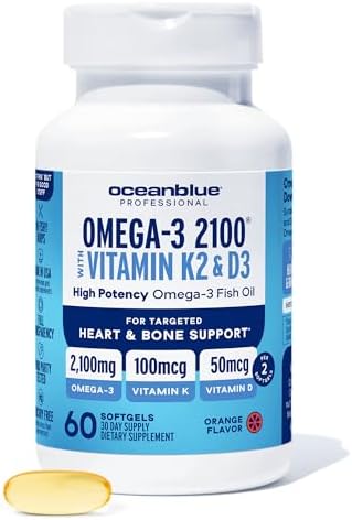 Oceanblue Professional Omega3 2100 With Vitamin K2 And Vitamin D360 Count 2 Pack Triple Strength Burpless Fish Oil Supplement With Epa Dha & Dpa Wild Caught Orange Flavor 60 Servings
