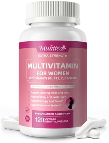 Mulittea Multivitamin for Women 18+ Daily Women Multivitamin w/Biotin 10000mcg Vitamin A C D E and More for Hair Skin and Nails Methylated B9B12 for Energy and Focus 120 CT