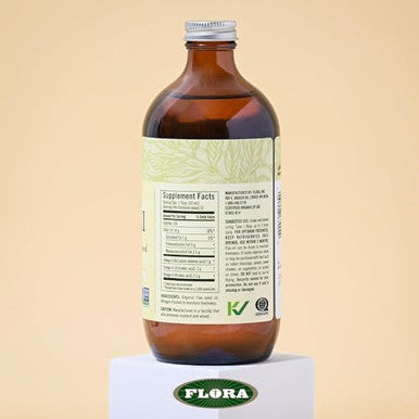 Flora Flax Oil Coldpressed Unrefined Organic Flax Seed Oil Contains Omega3 & Omega6 Nongmo & Gluten Keep Chilled 17 Fl. Oz. Amber Glass Bottle