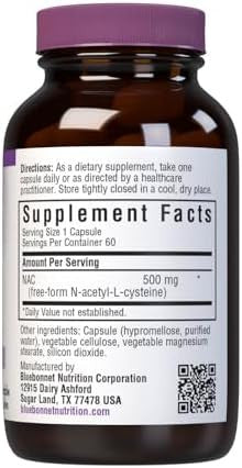 Bluebonnet Nac 500 Mg Vitamin Capsules 60 Count