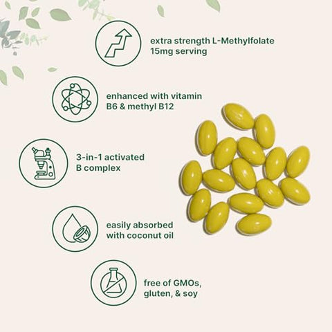Micro Ingredients L Methylfolate 15Mg 240 Softgels Active 5-Mthf With B6 & Methyl B12 Methylated Vitamin B9 With Coconut Oil