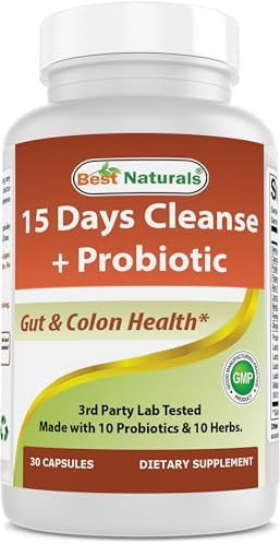 Best Naturals 15 Day Gut & Colon Cleanse + Probiotics For Women & Men With Senna Cascara Sagrada & Psyllium Husk 30 Capsules Nongmo & Gluten .