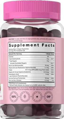 Horbaach Iron Gummies for Women 70 Count Grape Flavor Supplement with B Vitamins Folate and Zinc Vegan NonGMO and Gluten Free