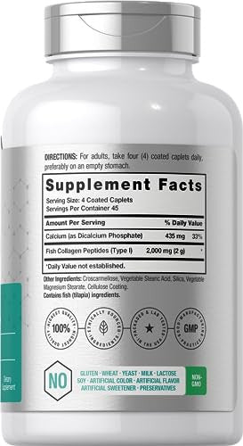 Horb Ach Marine Collagen Peptides 2000Mg 180 Caplet Capsules Type 1 With Calcium Non-Gmo Gluten Free Supplement