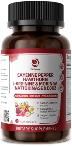 Lukaree Cayenne Pepper Entericcoated Capsules 18 In 1 Concentrated Complex W/High Potency Nutrient Moringa Hawthorn Larginine & D3K2 Supports Circulation Heart & Digestion Natural Gmp 120 Ct