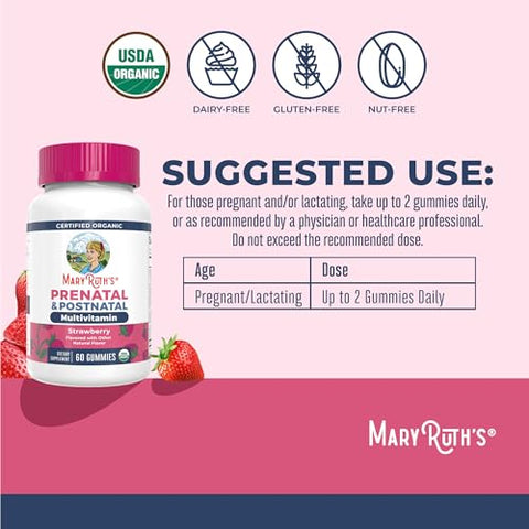 Maryruth'S Maryruth Organics Prenatal Vitamins For Women Usda Organic Prenatal Gummies Postnatal Vitamins For Women Breastfeeding Methylfolate 800 Mcg Dfe Iodine Vegan Non Gmo 30 Servings