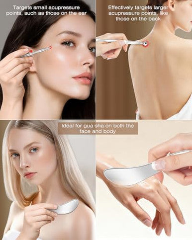 Eraeleph 2 In 1 Acupressure Pen And Scraper Set Stainless Steel Muscle Scraper Tool Body Gua Sha Tool For Physical Therapy Deep Tissue Massage Myofascial Release Tool