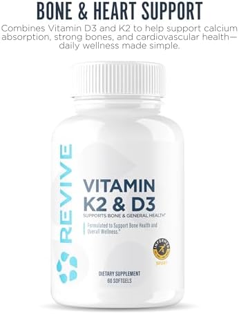 Revive Md Vitamin D3 & K2 - Supports Bone Health & Muscle Strength - K2 & D3 Vitamin Supplement For Women & Men Health & Brain Function