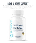 REVIVE MD Vitamin D3 and K2 Supports Bone Health and Muscle Strength K2 and D3 Vitamin Supplement for Women and Men Health and Brain Function