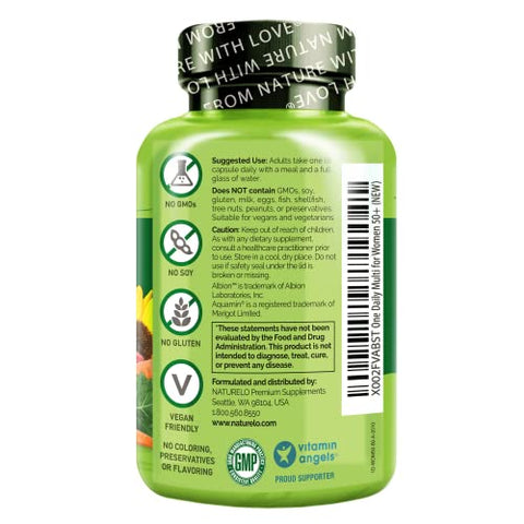 Naturelo One Daily Multivitamin For Women 50 (Iron Free) 60 Count And Collagen Peptide Powder 45 Servings