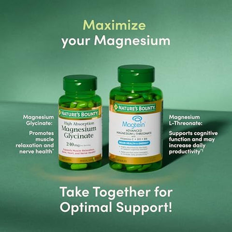 Nature's Bounty Magnesium LThreonate Advanced Magnesium Supplement with Vitamin C Vitamin D3 and Vitamin B6 Supports Brain Health Energy Nerve and Immune Support Supplement 90 Capsules