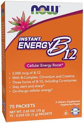 Now Foods Supplements Instant Energy B12 (2000 Mcg Of B12 Per Packet) Cellular Energy Boost 75 Packets