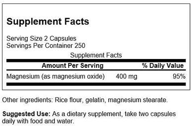 Swanson Magnesium Bone & Muscle Health Mood Support 200 Milligrams (2 Caps per 400 mg Serving Magnesium Oxide) 500 Capsules