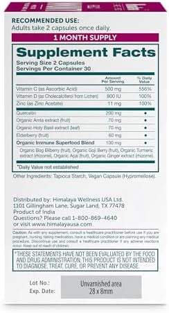 Himalaya Hello Immunity With Quercetin Vitamin C Vitamin D Zinc Amla Elderberry & Holy Basil For Daily Immune Support Vegan Gluten 60 Capsules 1 Month Supply