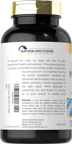 Carlyle Calcium Magnesium Zinc With Vitamin D3 And Boron 300 Caplets Vegetarian, Non-Gmo Supplement