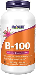 Now Supplements Vitamin B100 Energy Production Nervous System Health 250 Veg Capsules