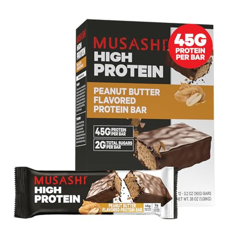 Musashi High Protein Bar 45G Protein 2G Total Sugars Milk Chocolate Brownie Post Workout And Protein Snack On The Go 12 Pack Of 3.2Oz (90G) Bars