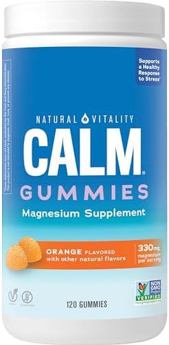 Natural Vitality Calm Magnesium Supplement AntiStress Gummies Vegan GlutenFree Orange Flavor 120 Gummies