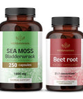 HERBAMAMA Sea Moss and Beet Root Kit Bundle of 1600 mg Sea Moss with Bladderwrack and 21: 1 Concentrate Beet Root Capsules Vegan NonGMO GelatinFree 2 Pack