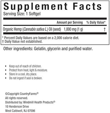 Country Farms Hemp Seed Oil 1000Mg Rich In Omega Ala And Gla Immune Support 90 Count