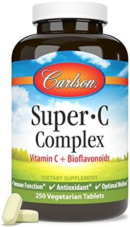 Carlson SuperC Complex Vitamin C + Bioflavonoids Immune Function and Optimal Wellness Antioxidant 250 Vegetarian Tablets