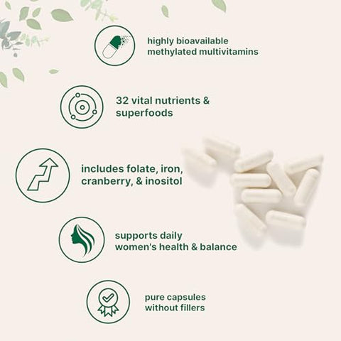 Micro Ingredients Pure Methylated Multivitamin For Women 240 Capsules 32-In-1 Formula With Vitamin B C D Iron Methylfolate & More Supports Women 'S Daily Wellness Filler Free Non-Gmo