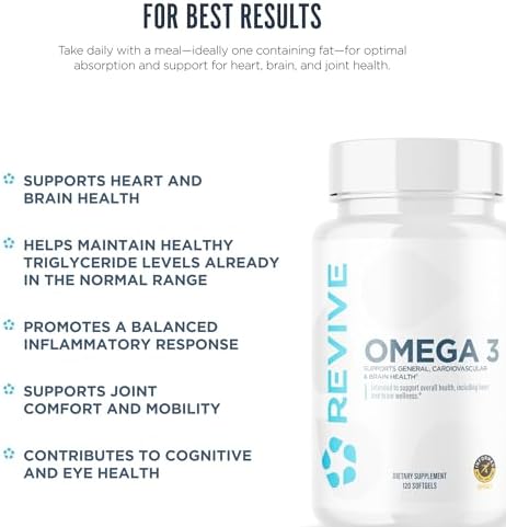 Revive Md Omega 3 Fish Oil Supplements For Men & Women - Omega 3 Softgels With Epa & Dha Fatty Acids For Healthy Skin & Joints Heart & Brain Support - Vegan-Friendly Gluten- - 120 Softgels