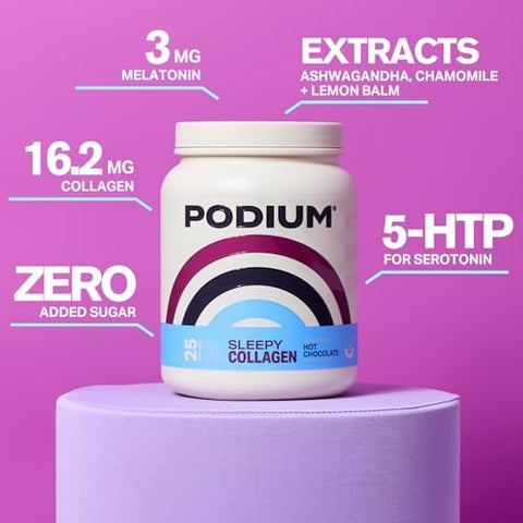 Podium Nutrition Sleepy Collagen With Melatonin Hot Chocolate 25 Servings Collagen Protein Gluten Soy