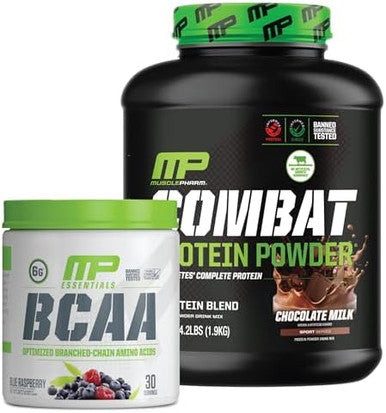 Muscle Pharm Combat 4Lb Chocolate Protein And Musclepharm Blue Raspberry Bcaa'S