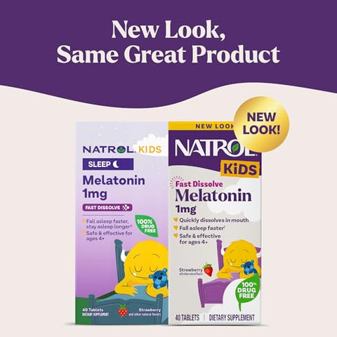 Natrol Kids Fast Dissolve Melatonin 1 Mg Dietary Supplement For Restful Sleep Sleep Tablets For Kids 40 Strawberry-Flavored Melatonin Tablets 40 Day Supply
