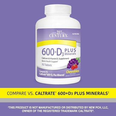 21St Century Calcium 600 Mg +D Plus Minerals Chewable Tablets 75 Count