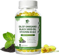 Lukaree Organic Oregano Oil Capsules With Black Seed Oil Ultraconcentrated 99% Carvacrol 5In1 With Vitamin D3 E Black Pepper Immune Respiratory Digestive & Antioxidant 180 Softgels 2 Pack