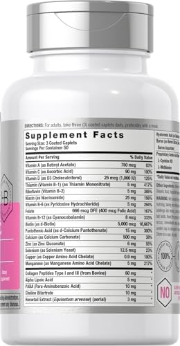 Horbaach Hair Skin and Nails Vitamins 150 Caplets with Biotin and Collagen Supplement for Women and Men NonGMO Gluten Free
