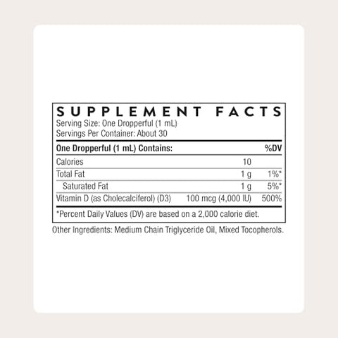 Thorne - Vitamin D3 With A Metered Dispenser - Liquid Vitamin D Vegan Supplement - Supports Healthy Bones Teeth & Muscles Plus Cardiovascular & Immune Function - 4000 Iu - 1 Fl Oz 30 Servings
