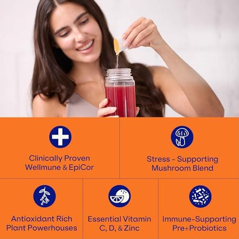 Blueshift Immune Ultra 5In1 Immune Support Powder Drink Mix Immune Defense Vitamin Supplement With Vitamin C Zinc Superfoods Antioxidants Pre And Probiotics Blueberry Acai Pods (14 Pack)