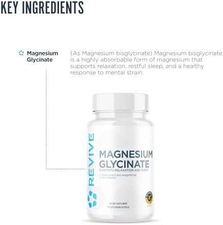 Revive Pure Magnesium Glycinate Capsules 200Mg Md - High Absorption Supplement For Relaxation & Stress Relief - Organic Memory & Sleep Support Pills For Strong Bones Normal Nerve & Muscle Function