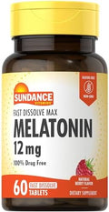 Sundance Melatonin 12Mg 60 Fast Dissolve Tablets Natural Berry Flavor Vegetarian Nongmo And Gluten Supplement