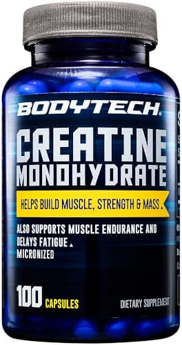 Bodytech Creatine Monohydrate Capsules Micronized For Maximum Absorption Supports Muscle Strength & Power Convenient Capsule Form (100 Capsules)