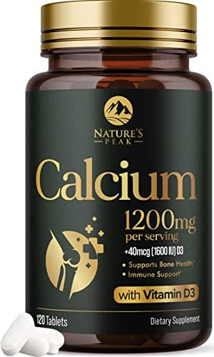 Calcium 1200 Mg With Vitamin D3, Calcium Supplement Vitamins, Bone, Teeth & Immune Health Support, Calcium Supplements With D For Women & Men, Nature'S Absorbable Calcium Carbonate - 240 Tablets