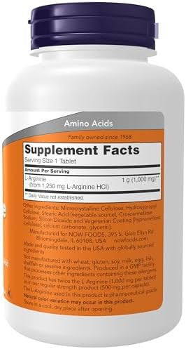 Now Foods Supplements, L-Arginine 1,000 Mg, Nitric Oxide Precursor, Amino Acid, 120 Tablets
