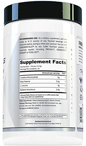 Cutler Nutrition Fundamentals Intra Or Post Workout Recovery Drink 4 Key Ergogenic Aids For Maximum Performance And Muscle Growth Creatine Beta-Alanine Betaine And Leucine 30 Servings Unflavored