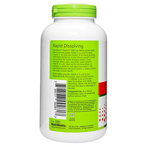 NutriBiotic Vitamin C 1000 Mg Tablets Essential Immune and Antioxidant Collagen Support Supplement Pharmaceutical Grade LAscorbic Acid Vegan NonGMO and Gluten 250 Count