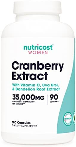 Nutricost Cranberry Extract For Women (35000Mg Equivalent)180 Capsules With Vitamin C Uva Ursi & Dandelion Root Extract Nongmo & Gluten Health Supplement
