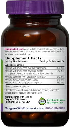 Oregon'S Wild Harvest Organic Milk Thistle Dandelion Capsules Liver Support Extract Standardized To 80% Silymarin 90 Count