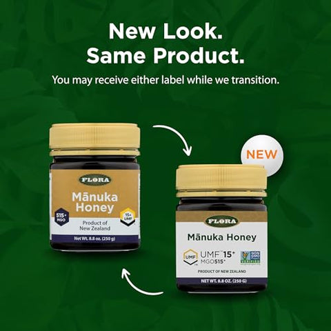 Flora - MÃƒâ€žÃ‚Ânuka Honey MGO 515+/15+ UMF, New Zealand Honey, 100% Traceable MGO,Natural Healing, Sore Throat Relief, Aids Digestion, 8.8-oz. Jar