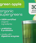 Zena Nutrition Organic Super Greens Powder 70+ Superfoods 0 Sugar 3g Fiber Spirulina Chlorella Mushrooms Prebiotics/Probiotics Digestive Enzymes Gut Health Green Apple 30 Drink Mix Packets