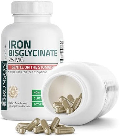 Bronson Iron Bisglycinate 25 Mg Gentle On The Stomach, Supports Energy & Healthy Red Blood Cell Production - Non-Constipating Formula - Non Gmo, 90 Vegetarian Capsules