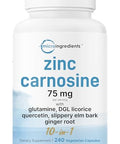 Micro Ingredients Zinc Carnosine 75Mg 240 Veggie Capsules 10-In-1 Zinc Supplements For Men & Women With Glutamine Dgl Licorice Quercetin Slippery Elm Bark & Ginger Root Non-Gmo Gluten Free
